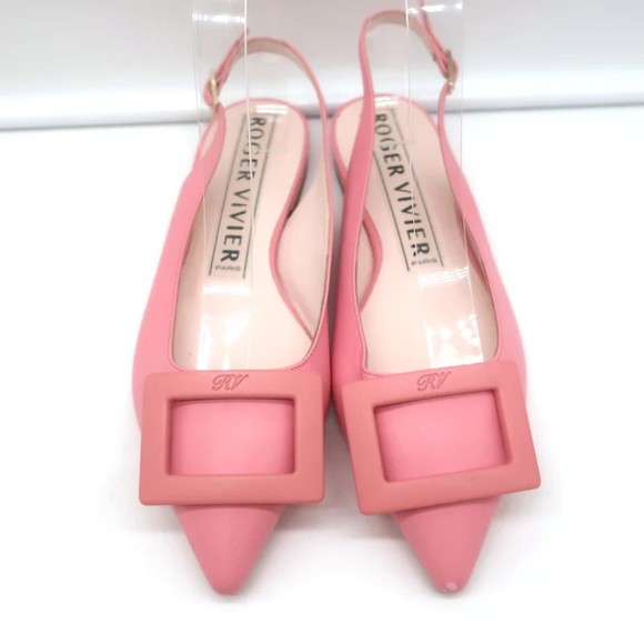 Roger Vivier Gommettine Buckle Slingback Ballet Flats Pink Leather Size 36 - Picture 4 of 12